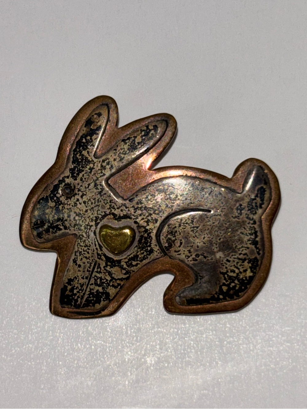 VTG Far Fetched Sterling Silver & Brass Bunny Rabbit Heart Brooch Pin Easter